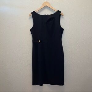 Calvin Klein Black Sleeveless Sheath Bateau Neck Gold Buckle Stretch Dress 12